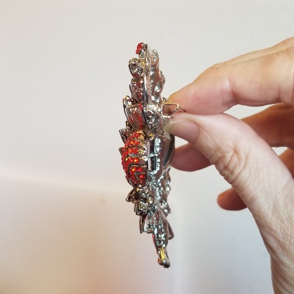 NWT Red Glass Crystal Floral Brooch Pin Silver - Picture 6 of 8